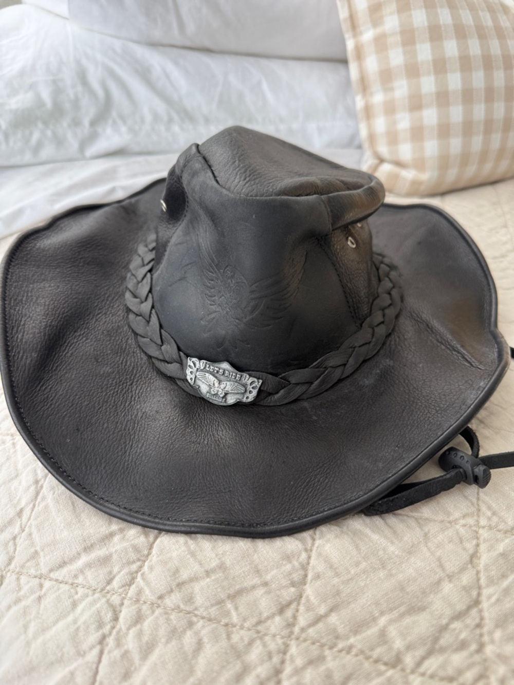 Black Leather Western Hat with Braided Band